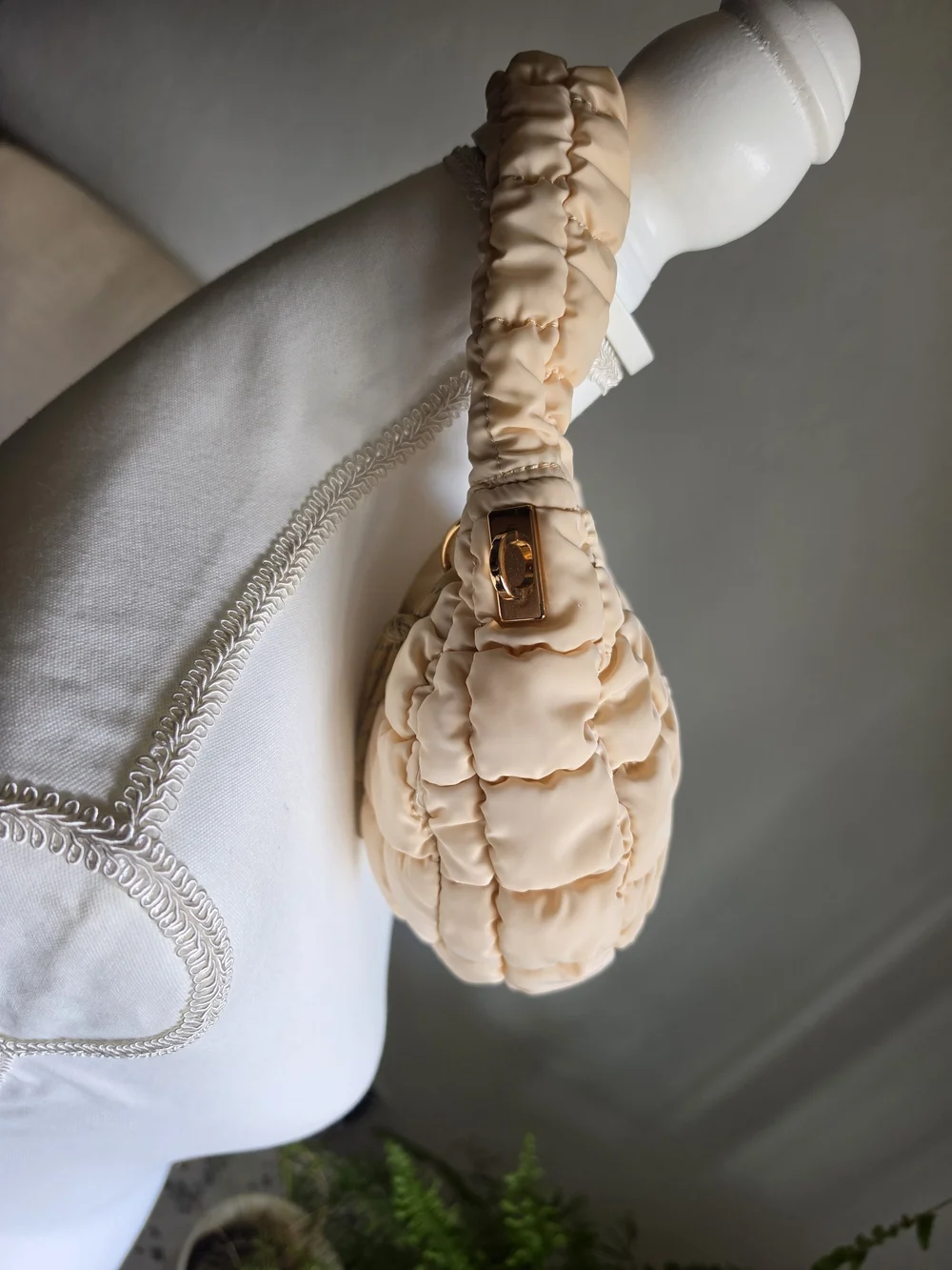 Urban Expressions Small Nylon Quilted Crescent Hobo - Cream - Picture 4 of 12